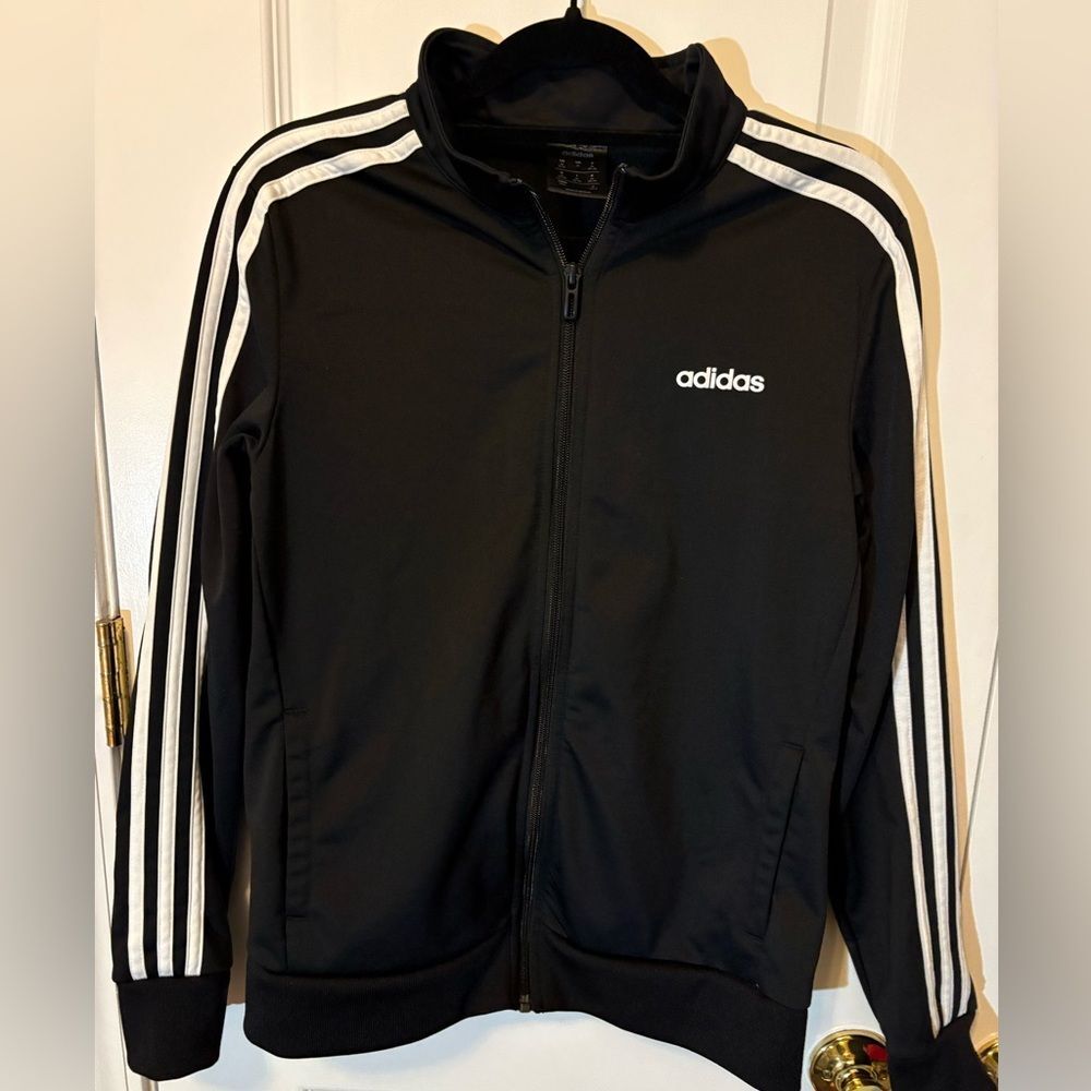 Adidas Black Track Jacket 3 Stripe Zip Up Athletic Jacket Size S